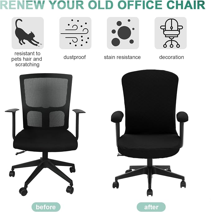 Tatuo 3 Pcs Computer Office Chair Cover Universal Rotating Chair Slipcovers Protector Removable Washable Office Armrest Covers with Zipper for High Back Seat Backrest(M,Argyle,Black)