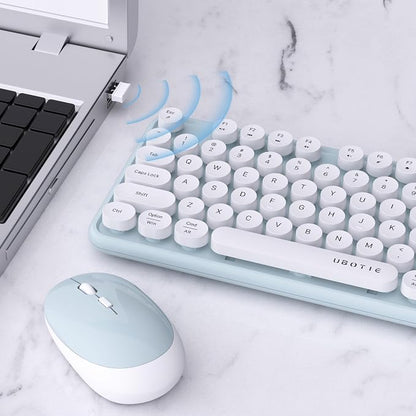 UBOTIE Colorful Wireless Keyboard and Mouse Combos, Retro Typewriter Floating Flexible Full-Sized Keys Computer Keyboard with Optical Mouse, 2.4GHz USB-A Connection for Windows Mac (Green-White)
