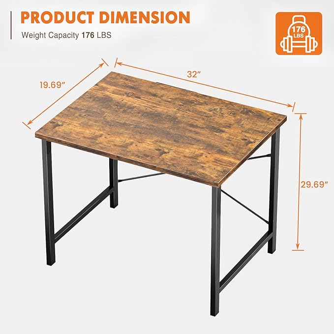 Sweetcrispy 32 Inch Small Computer Desk, Home Office Desk, Small Study Workstation for Bedroom, Study Table with X-Shaped, Modern Simple Gaming Table, Rustic Brown
