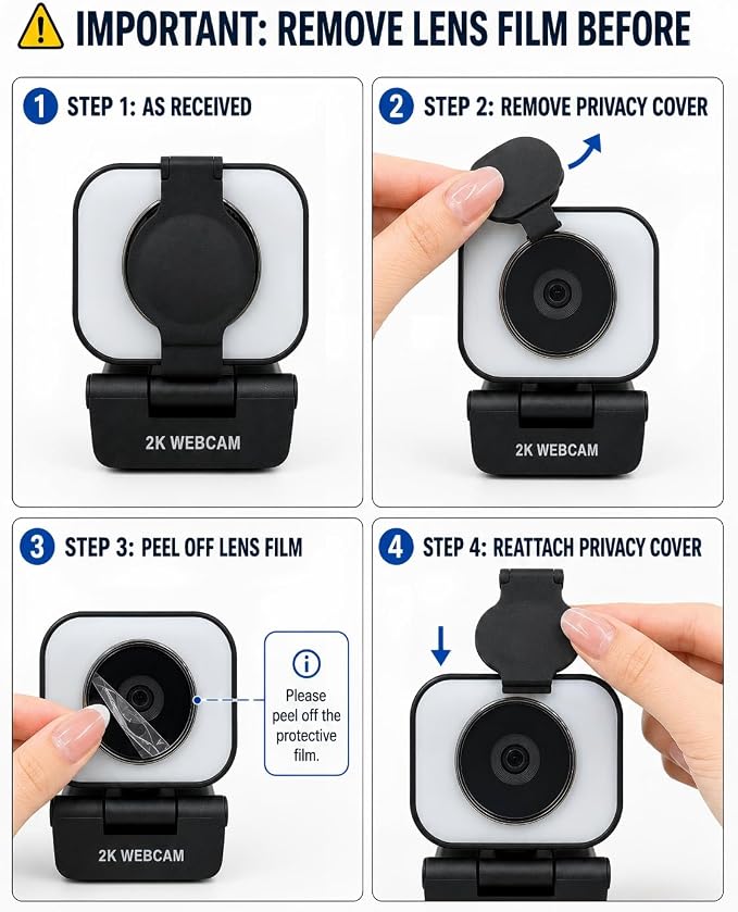 Atatat 2K Webcam for PC with Microphone & Light & Privacy Cover, Web Camera for Desktop/Laptop/Monitor/Mac, Autofocus USB Computer Camera for Zoom/Skype/Teams/Video Calling/Meeting/Streaming