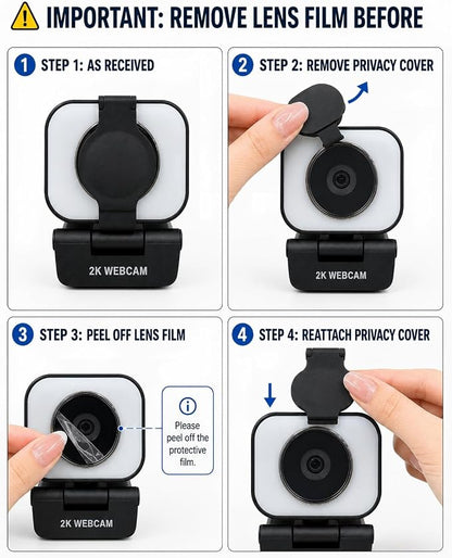 Atatat 2K Webcam for PC with Microphone & Light & Privacy Cover, Web Camera for Desktop/Laptop/Monitor/Mac, Autofocus USB Computer Camera for Zoom/Skype/Teams/Video Calling/Meeting/Streaming
