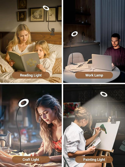 Clip on Lamp,5 Colors+10 Brightness Memory LED Desk Lamp with Clamp Light | 550lm Bright Clip on Light for Bed Headboard/Bedside Table,360° Adjustable Reading Light for Bed/Dorm/Nail/Puzzle,USB Adapter