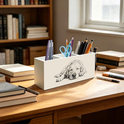 Golden Retriever Dog Pen Pencil Holder Organizer for Desk, Gifts for Golden Retriever Lovers, Dog Lovers Mom Dad Gifts Wood Signs Makeup Brush Toothbrush Holder for Bathroom Vanity