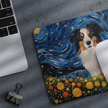 Tubbie Prints Starry Night Australian Shepherd Dog Mouse Pad for Computer Laptop Home Office Gaming Working Desk Desktop Accessories Non-Slip Rubber Mouse Pad for Dog Lovers (Australian Shepherd)