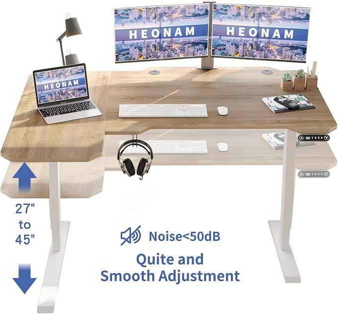 Ergonomic Electric Standing Desk 59 Inch, Height Adjustable Sit Stand Desk with Memory Keypad and Large Work Surface