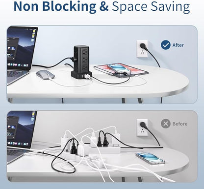 AnnTane Surge Protector Power Strip 6.5 FT Cord, Power Strip Tower with 4 USB Ports (1USB C), Extension Cord with 12 AC Multiple Outlets, Home Office Supplies Desk Accessories, Dorm Room Essentials