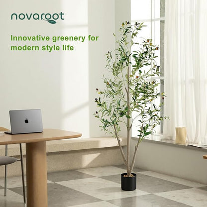 Olive Trees Artificial Indoor, 5FT Tall Faux Olive Tree with Moss and Planter, Artificial Plants Indoor with Natural Wood Trunk and Lifelike Fruits, Fake Tree for Home Office Living Room Decor