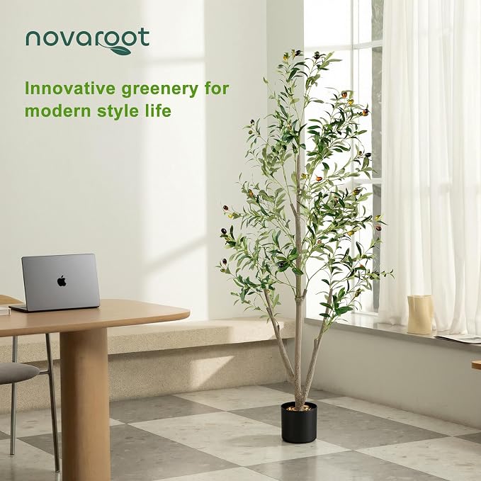 Olive Trees Artificial Indoor, 6FT Tall Faux Olive Tree with Moss and Planter, Artificial Plants Indoor with Realistic Silk Leaves and Lifelike Fruits, Fake Tree for Home Office Living Room Decor