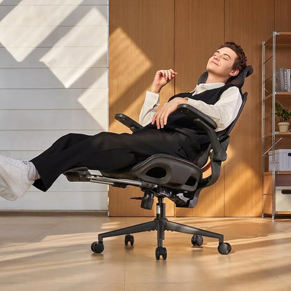 SIHOO B100 PRO Mesh Office Chair with Footrest, Ergonomic Office Chair with Adaptive Lumbar Support, Desk Chair with Wide Headrest, Computer Chair with 360° Rotatable Flip-Up Armrests, Light Black