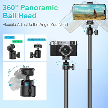 Ailight Desk Mount for Live Streaming, Instant Height Adjustable C-Clamp Stand with Ball Head & Phone Holder, 1/4" Screw for Camera/Smartphone/Webcam, Tool-Free Telescopic for Vlogging & Recording