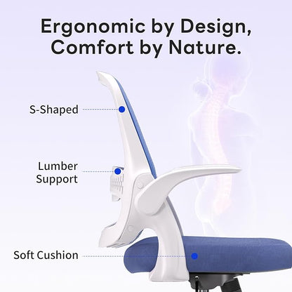 amseatec Office Chair，Ergonomic Mesh Desk Chair,Flip-Up Arms,Adjustable Height,Breathable Mesh Back & Thick Cushion Seat,360°Swivel Rolling Computer Chair,BIFMA Certified,Supports 300 lbs(Blue)
