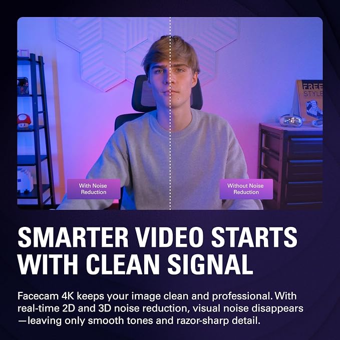 Elgato Facecam 4K, 4K60 Studio Webcam, DSLR-Like Control | Sony STARVIS 2 sensor, 49mm lens filter support, Uncompressed video, HDR support, Eco-friendly build, USB-C