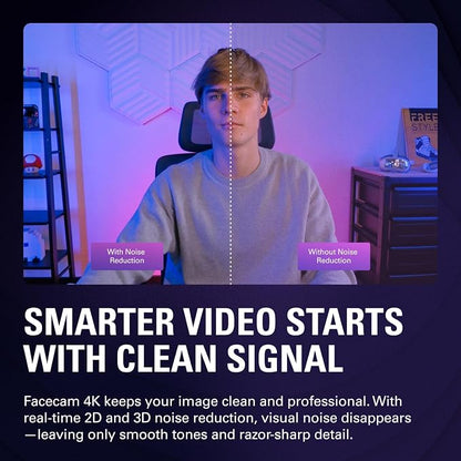 Elgato Facecam 4K, 4K60 Studio Webcam, DSLR-Like Control | Sony STARVIS 2 sensor, 49mm lens filter support, Uncompressed video, HDR support, Eco-friendly build, USB-C