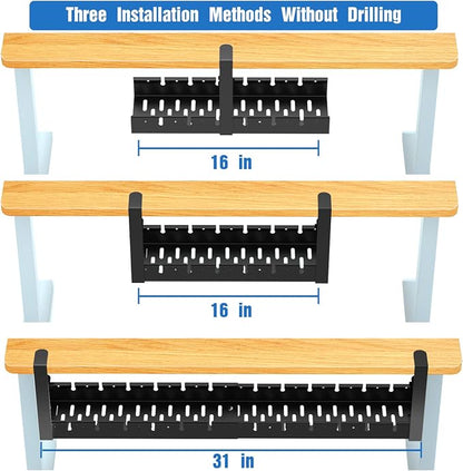No Drilling Extendable Under Desk Cable Management, Metal Cable Management Tray Under Desk with Clamp, Retractable Power Strip Cord Holder for Wire Management 31Inch(1 Pack Black Extendable 31')