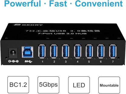 USB 3.0 Hub, USB Data Hub, Metal Case Mountable 7-Port Powered USB Hub 3.0 with 36W AC Adapter-Type A