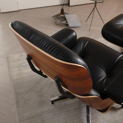 Mid Century Chaise Lounge Chair with Ottoman, Genuine Leather Reading Chair, Modern Chair Classic Design, Heavy Duty Base Support for Living Room Study Lounge Office,Tall Upgraded, Palisander Black