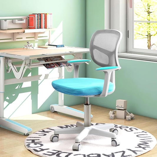 Kids Desk Chair, Height Adjustable Children Study Chair w/Lumbar Support, Swivel Mesh Seat, Universal Casters, Ergonomic Kids Task Chair for Boys Girls Aged 3-10, Home, School, Office (Green)