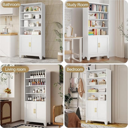 erosoei 71" H Tall Metal Bookcases and Bookshelves with 2 Doors and Adjustable Shelves，Tall Storage Cabinet Industrial Bookshelf 6-Tier Open Display Shelf，Decor Furniture for Living Room, Bedroom
