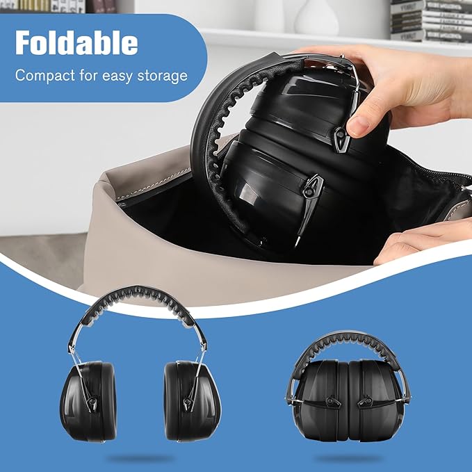ProCase NRR 32dB Noise Reduction Ear Muffs for Adults & Kids, Hearing Protection for Shooting, Gun Range, Mowing, Construction & Autism Sensory Support, Foldable Safety Earmuffs – Black
