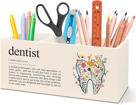 Dental Hygienist Assistant Gifts Tooth Pen Pencil Holder for Women，Doctor Medical Student Graduation Gifts Wooden Organizer for Home Office Desk Table Shelf Decor