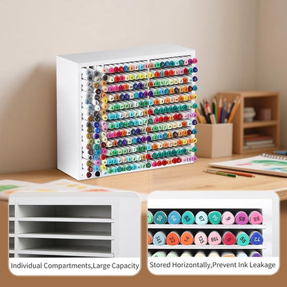 AUTOARK Wooden Marker Storage Organizer,White,AHK-066 | Holds 270 Markers,Pens,Pencils & Art Supplies,Vertical Space-Saving Desk Storage