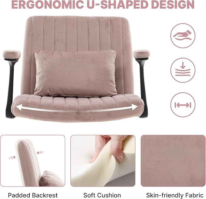 Ergonomic Cross Legged Chair with Wheels, 360 Swivel Meditation Chair, ADHD Chair, Criss Cross Desk Chair with Lumbar Support and Adjustable Stool, Wide Seat Cushion, Light Pink