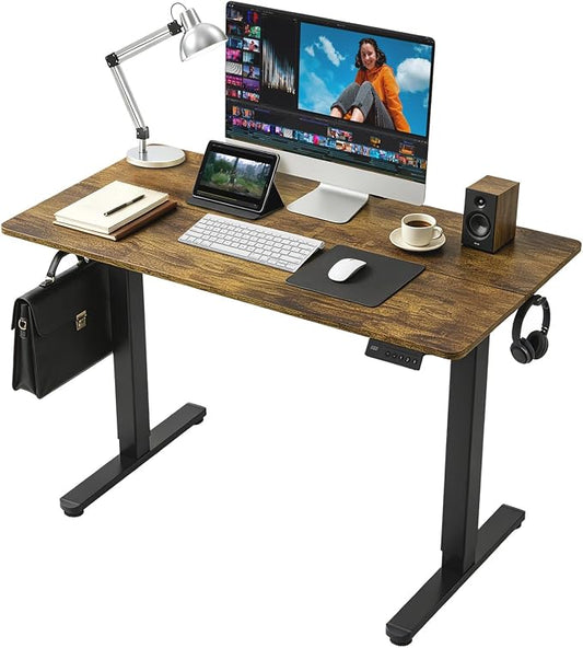 Electric Standing Desk, 40x24 Inches Sit Stand up Desk with 3 Memory Presets & Child Lock, Silent Motor, Heavy Duty Steel Frame, Dual Hooks, for Computer Workstation,Dark Walnut