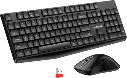 memzuoix Wireless Keyboard and Mouse Combo, 2.4G Full-Size Ergonomic Set with 1400 DPI Mouse, Lag-Free USB Receiver, 6-Month Battery Life for PC/Laptop/Windows/Mac (Black)