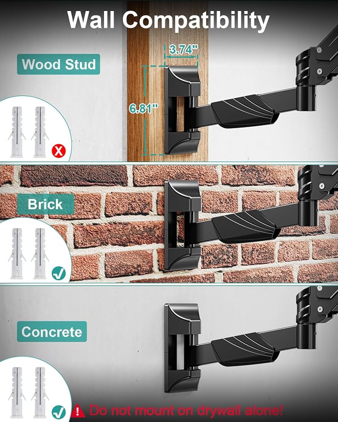 MOUNT PRO Monitor Wall Mount for 17-43" Ultrawide Screens, Single Wall Mount Monitor Arm Holds up to 33.1 lbs, Full Motion Adjustable Wall Bracket with VESA Extension Kit, VESA Mount Max 200x200mm