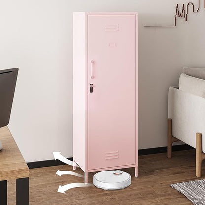 Steehoom Metal Storage Cabinet for Employees, Pink Locker, Lockable File Cabinet, Utility Tall Cabinet with 3 Shelves for Living Room, School, Office, Garage, Entryway (Pink, H59.06'')