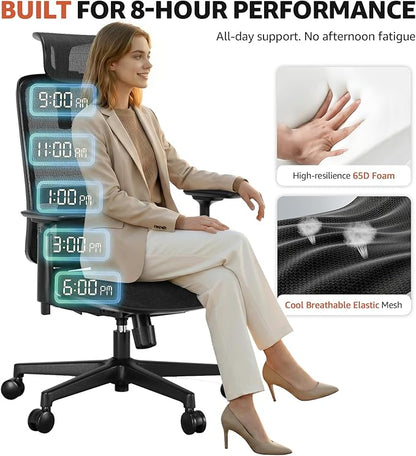 ErgoSift Ergonomic Mesh Office Chair Computer Desk Chair, Headrest, Black | 3D Armrests, Lumbar Support, Seat Slide, 330 lbs Capacity, Home Office and Gaming