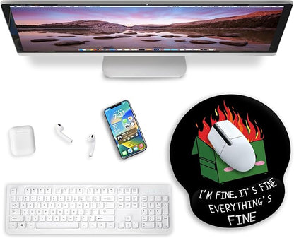 Ergonomic Mouse Pad with Wrist Support, Dumpster on Fire Mouse Pad with Wrist Rest, Gaming Mousepad with Non-Slip Pain Relief PU Base, Cute Mouse Pad for Desk Accessories Office Supplies Decor