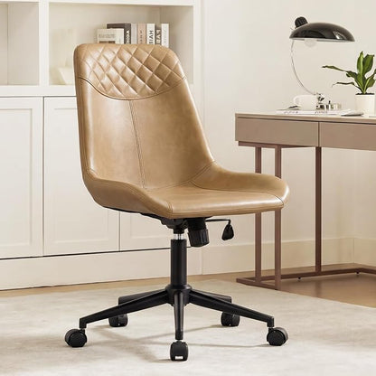 DUHOME Modern PU Leather Office Chair Desk Chair Swivel Computer Chair Camel