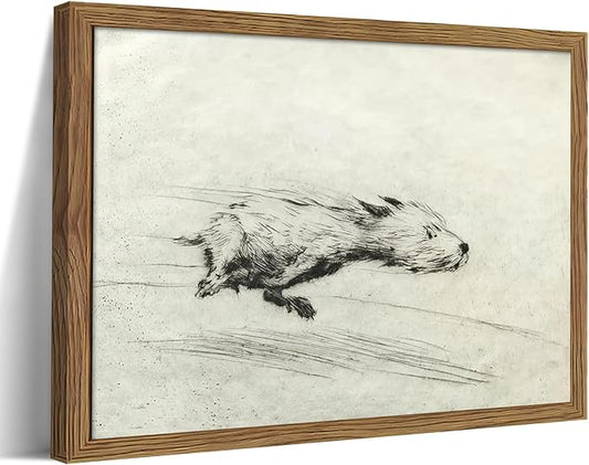 Framed Dog with Zoomies Canvas Wall Art, Vintage Dog Flight Poster Print, Sketch Running Little Pictures Decor, Black and White Silly Wall Decor for Living Room Bedroom – 8x10 inch