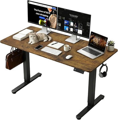 Adjustable Standing Desk, 48x24 Inch Electric Desk with 3 Memory Presets & Child Lock, Ultra-Quiet Motor, T-Leg Steel Frame, Adjustable Feet, for Programmer Workstation,Dark Walnut