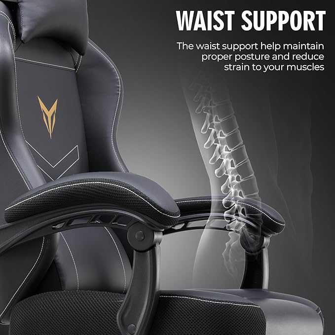 GTPLAYER Gaming Chair for Adults, Big and Tall 300LBS Heavy Duty Office Chair, Ergonomic High Back Lumbar Support and Wide Comfy Cushion with Linkage Armrests, Black Without Pedals