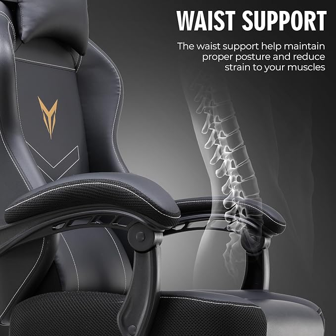 GTPLAYER Gaming Chair, Office Chair High Back Computer Chair with Foot Rest for Adults, Leather Desk Chair Executive Ergonomic Height Adjustable with Headrest and Lumbar Support, 300lbs Black