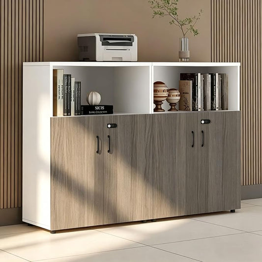 File Cabinet with Password Lock, Wood Lateral Filing Cabinet for Letter/A4 Files, 3 Drawer with Door, Printer Stand with Open Shelves for Home Office