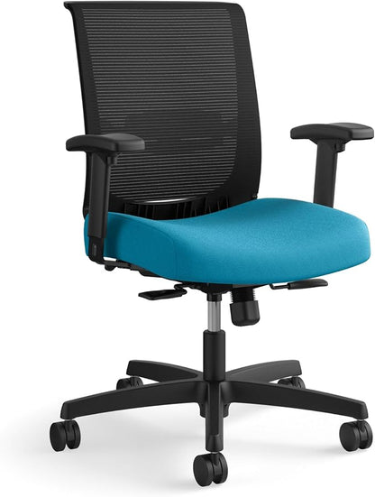 HON Convergence Ergonomic Office Chair with Mesh Back, Adjustable Arms, Lumbar Support, Synchro‑Tilt Desk Chair with Wheels for Home Office or Computer Use, Black Frame, Peacock