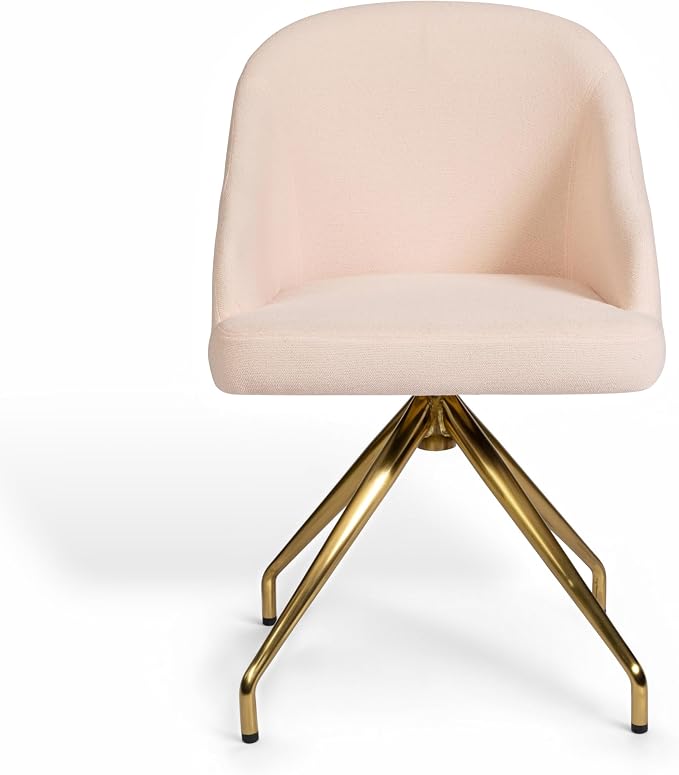 Martha Stewart Sora Stationary Swivel Task Chair with Sloped Arms for Home Office in Conch Shell Fabric with Polished Brass Frame