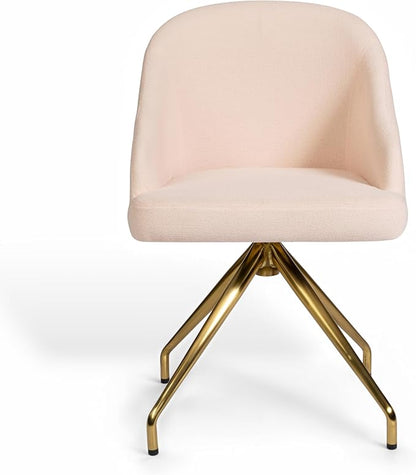 Martha Stewart Sora Stationary Swivel Task Chair with Sloped Arms for Home Office in Conch Shell Fabric with Polished Brass Frame