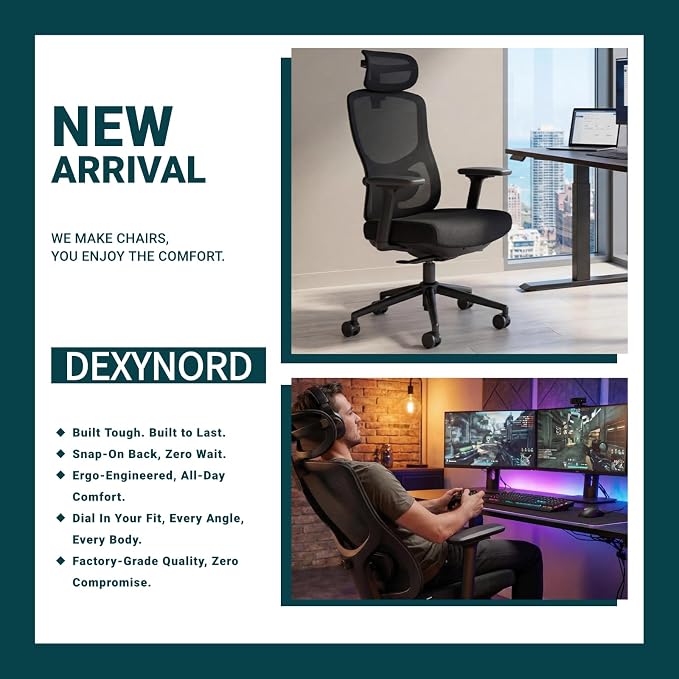 Ergonomic Office Chair with Breathable Mesh Back & Thick Cushion Seat, 4D Armrests, 3D Headrest, Adjustable Lumbar Support & Seat Depth, High Back Desk Chair with Tilt Lock (Black)