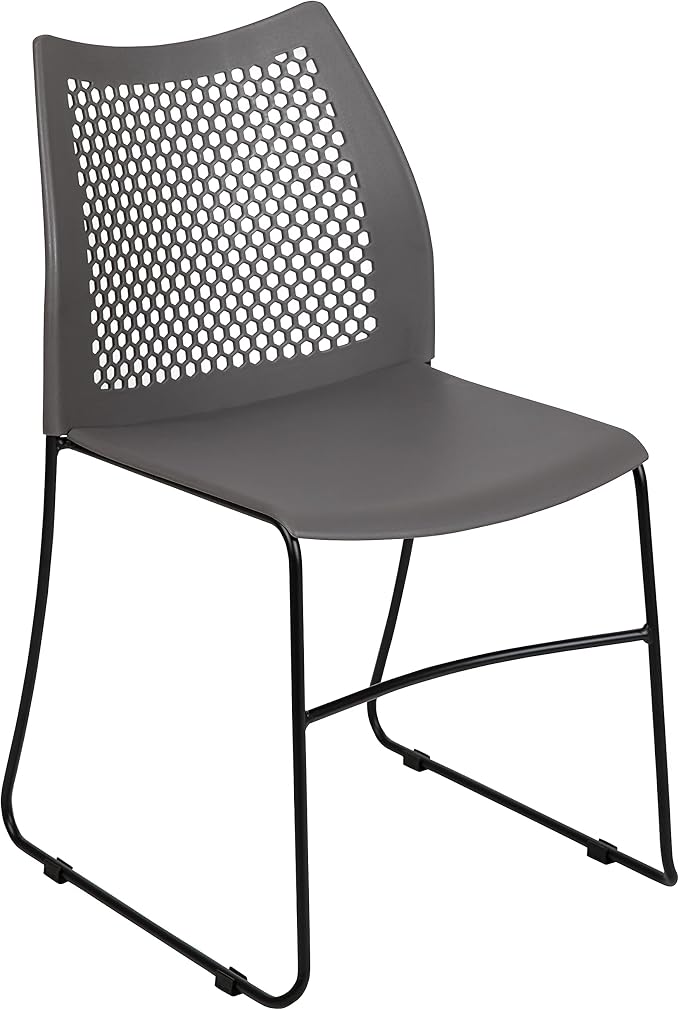 Flash Furniture Hercules Series Contoured Lobby Chairs with Air-Vent Honeycomb Backs, Ergonomic Stacking Chairs for Offices, Set of 5, Gray