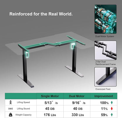 JWX L Shaped Standing Desk 63"x43", Dual Motor Height Adjustable Desk with Reversible Corner Setup, Curved Desktop, Upper Shelf, Cable Tray, Cup Holder, Headphone Hook, Matte Black