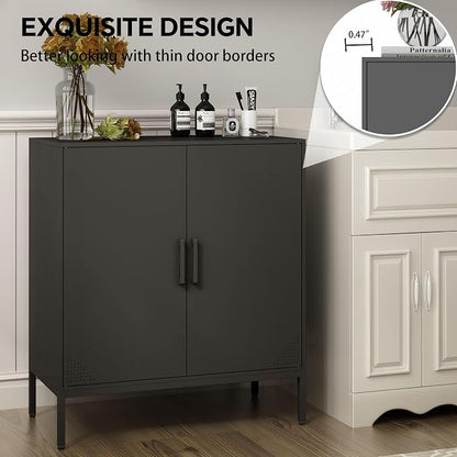 Steehoom Metal Storage Cabinet with Adjustable Shelves, Steel Buffet Sideboard for Entryway, Garage, Dining Room, Kitchen, Office, Bar (Black, 31.5" D x 15.75" W x 35.43" H)