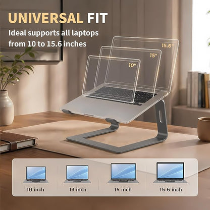 Orionstar Ergonomic Laptop Stand, Premium 5mm Aluminum Riser for 10-15.6 Inch Notebook Computer, Tool-Free Detachable Elevator Holder for Desk Office, Sturdy Riser for Eye-Level Neck Relief, Grey
