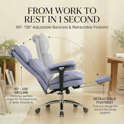 Efomao Big & Tall Desk Chair, Wide Executive Office Chair with Footrest Purple
