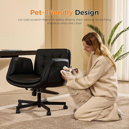 amseatec Criss Cross Chair with Natural Sisal Cat Scratch Pad, 5-Gear Adjustable Armrests, 360° Silent Casters,pet-Friendly Office, Gaming, Leisure, and Make up Vantiy Desk Chair(Black)