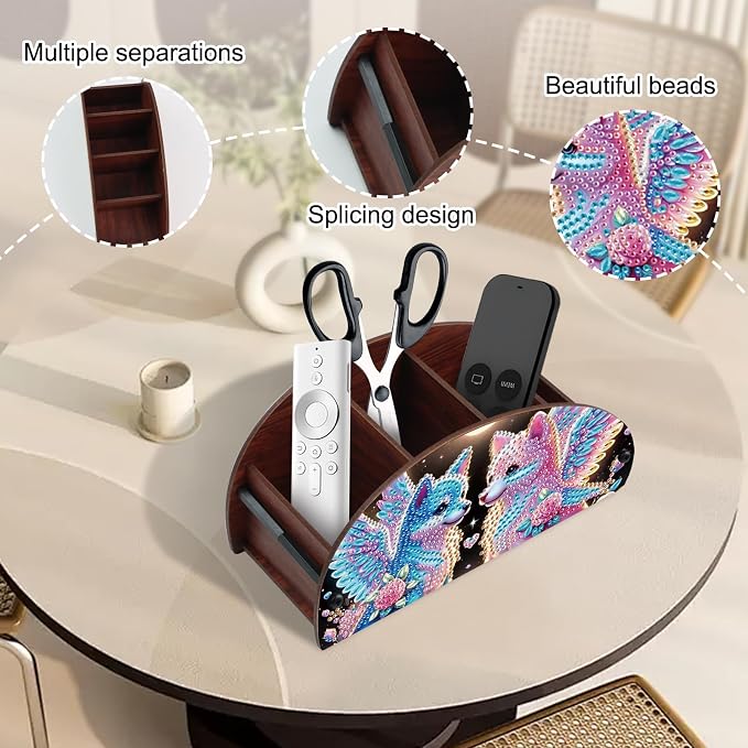 DIY Diamond Painting Storage Box Organizer Couple Winged Foxes Handmade 5D Rhinestone Diamond Art Desktop Holder for Home Organization Craft Tabletop Valentine's Day Decoration