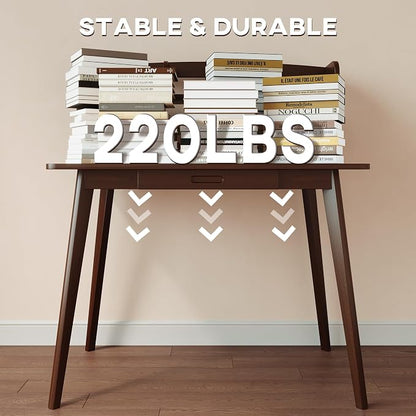IOTXY Small Writing Desk with Hutch - 39.4" Work Computer Study Table with Drawer for Home and Office, Black Walnut